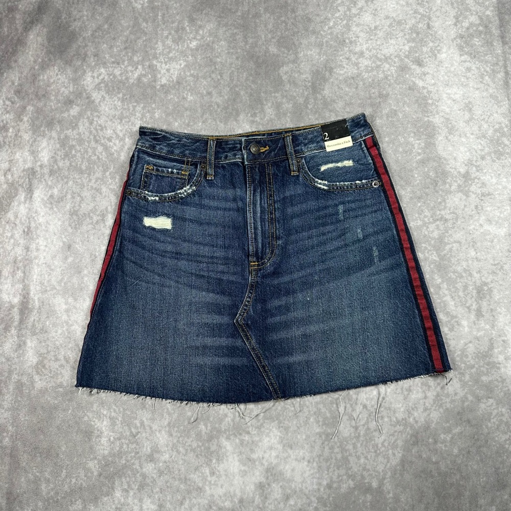 Abercrombie & Fitch Denim Mini Skirt Size 2 W26 Blue Red Side Stripe Y2K 90s NWT